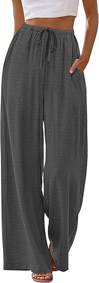 Women's Summer Solid Color Drawstring Wide-Leg Pants