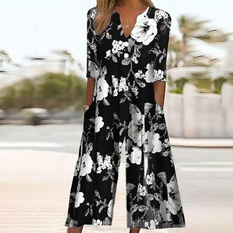 Floral Print Wide-Leg Jumpsuit with Sleeves