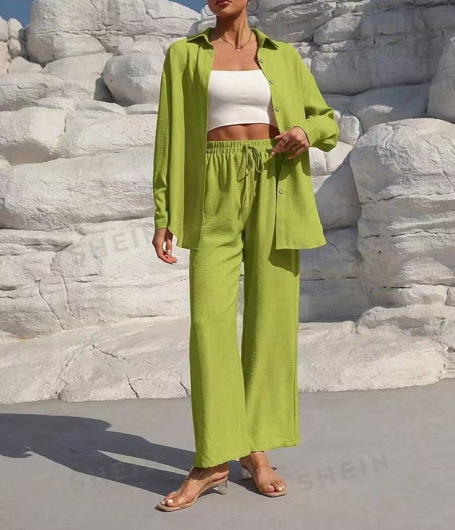 Women's Plus Size Long Sleeve Cardigan & Pants Two-Piece Set Solid Color Casual
