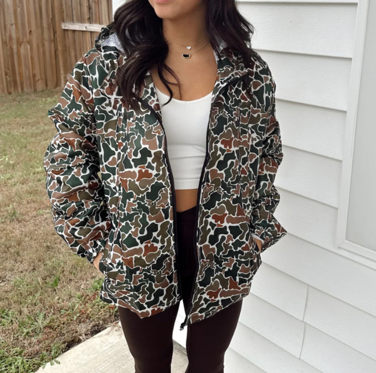 Women's Camo Hooded Zip-Up Sweatshirt Jacket with Pockets