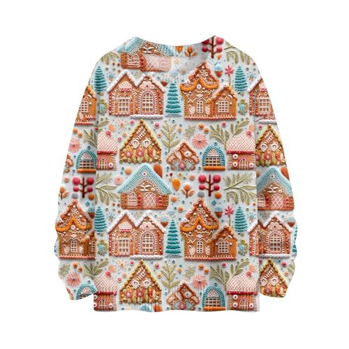 Women's Christmas House Reindeer Print Crewneck Sweatshirt