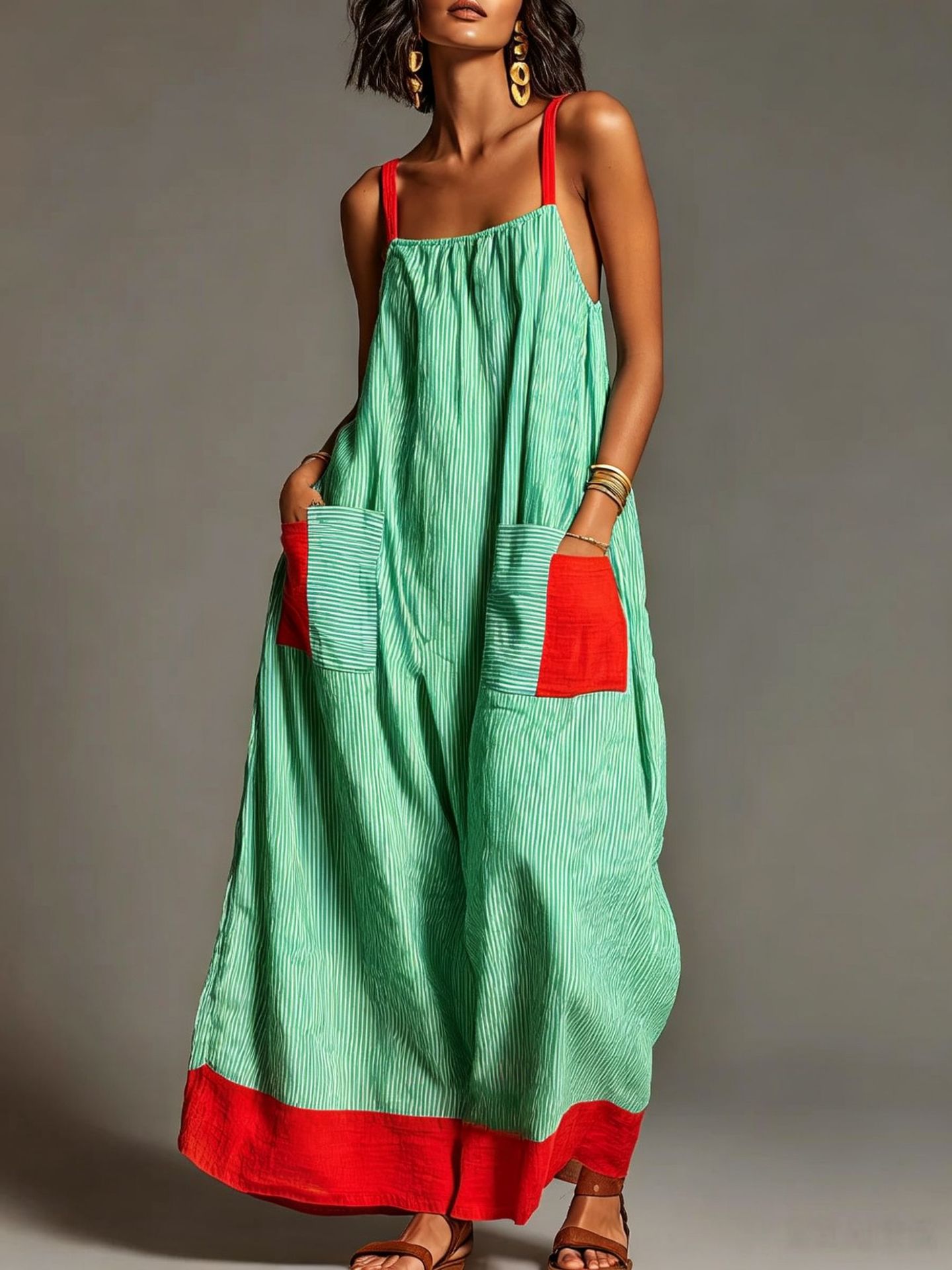 Striped Sleeveless Maxi Dress Summer Vacation Casual