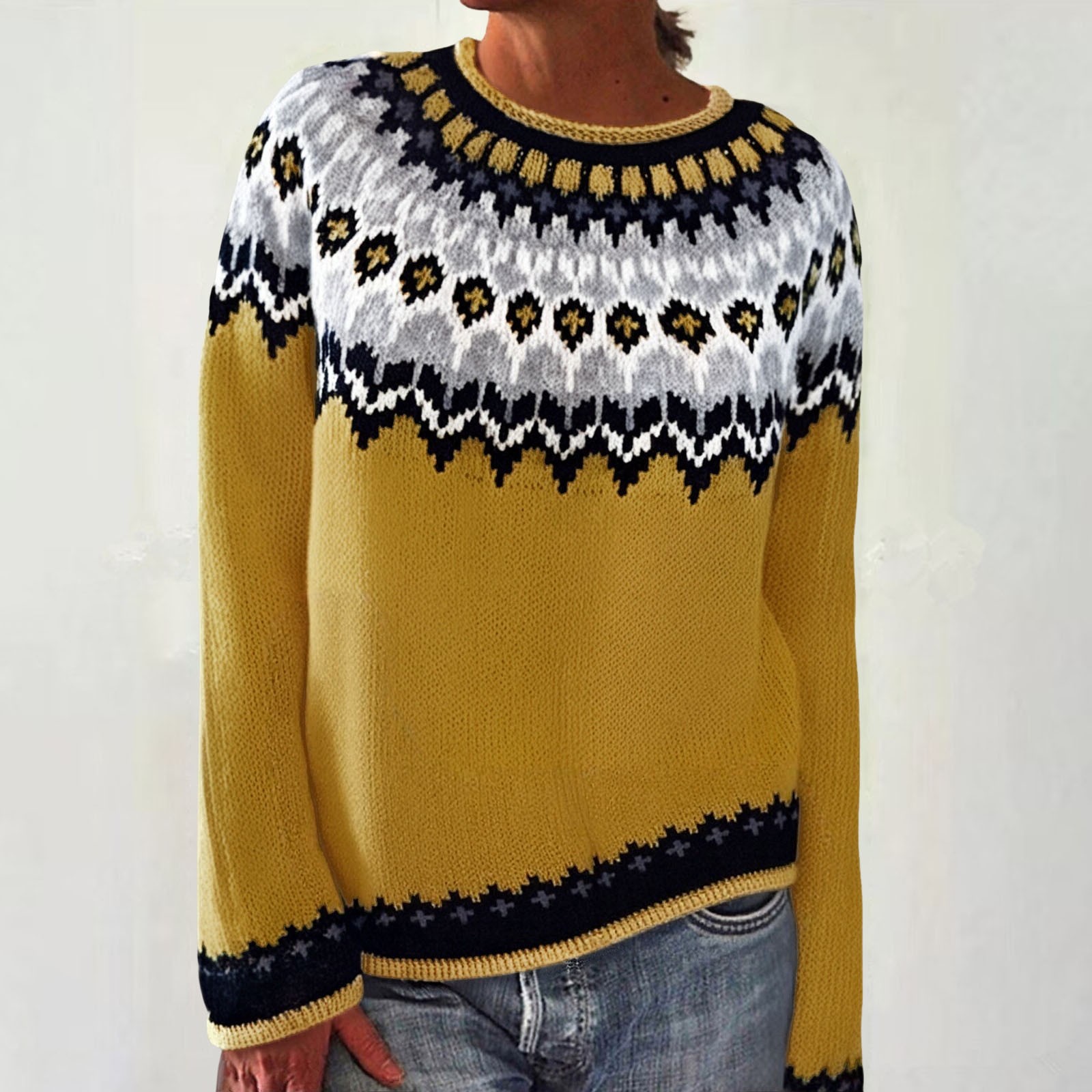 Women's Colorblock Crewneck Pullover Knit Sweater