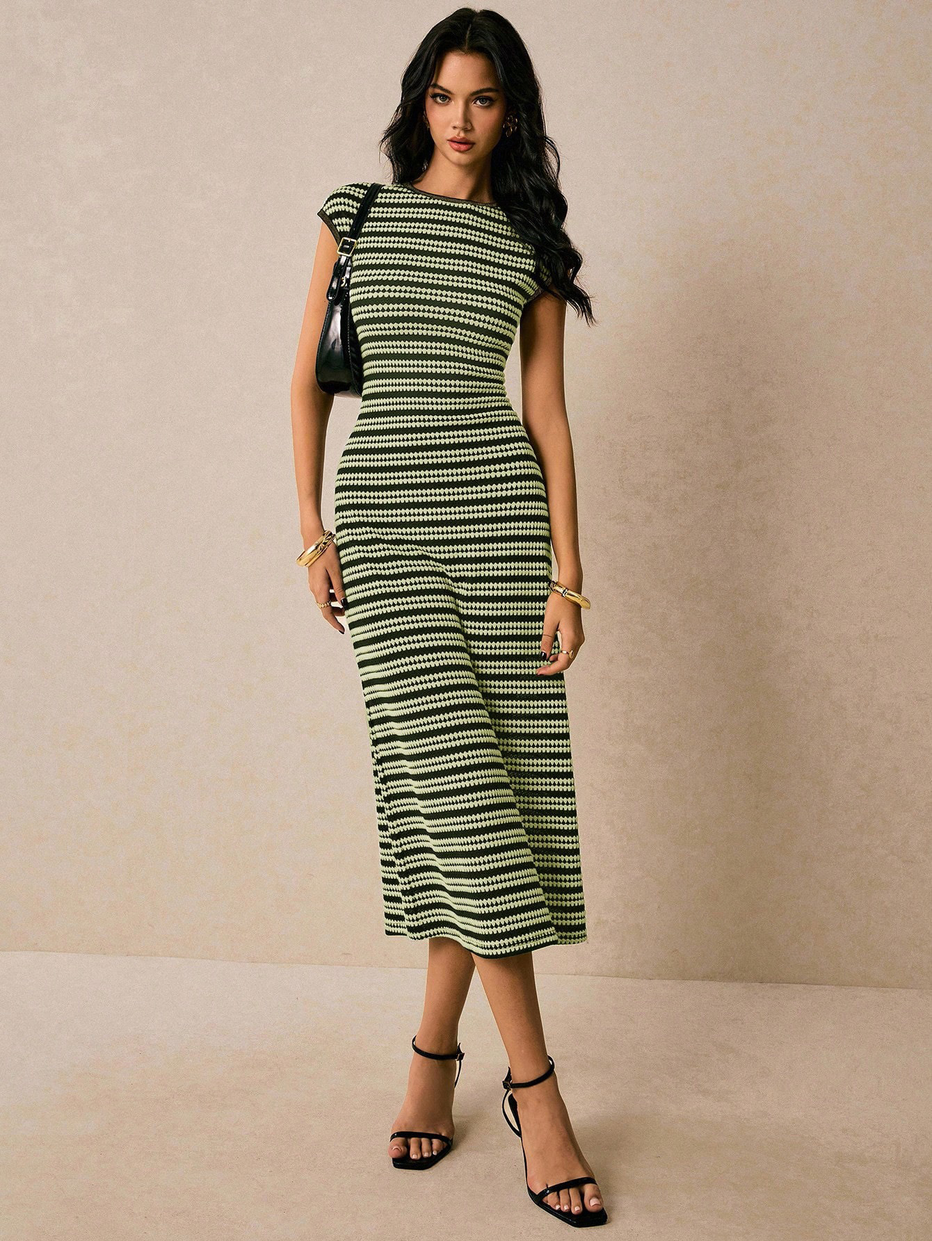 Colorblock Striped Short Sleeve Long Casual Dress