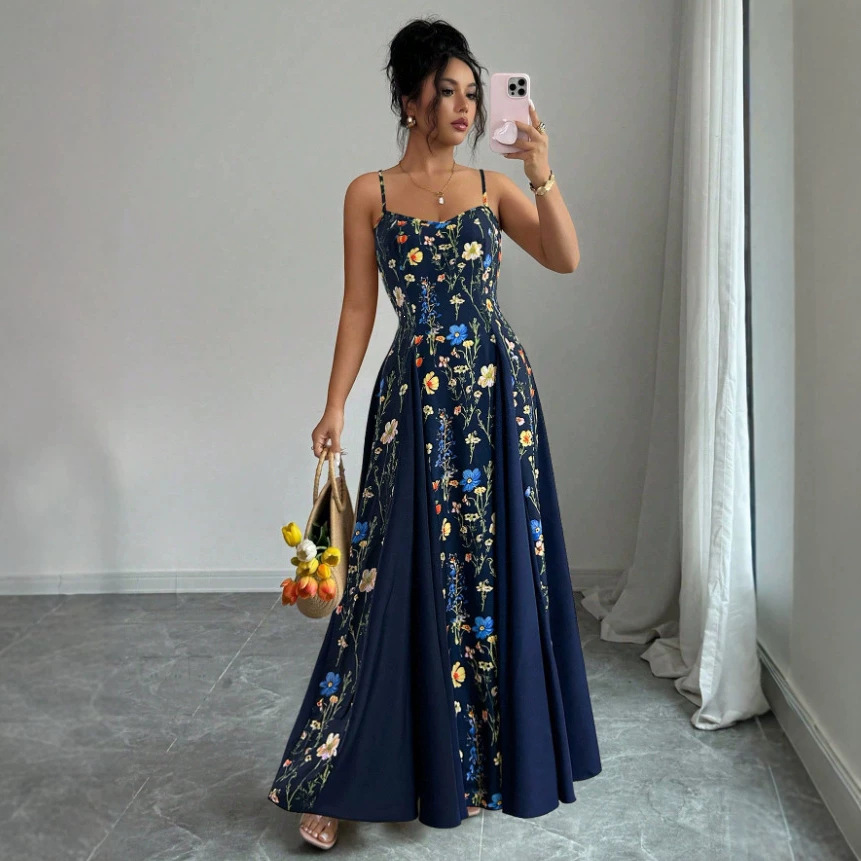 Women's Slimming Floral Open-Back Cami Dress