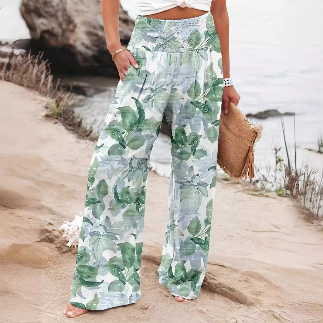 Women's Wide-Leg Printed Casual Pants High Waist Loose Fit