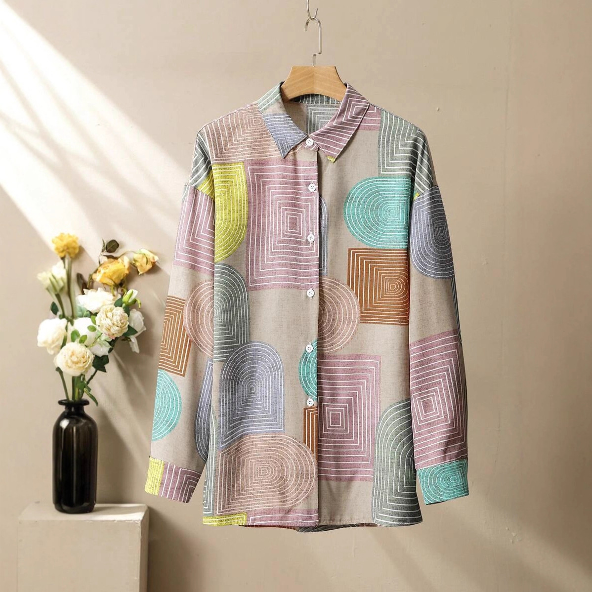Printed Long Sleeve Top and Pants Set