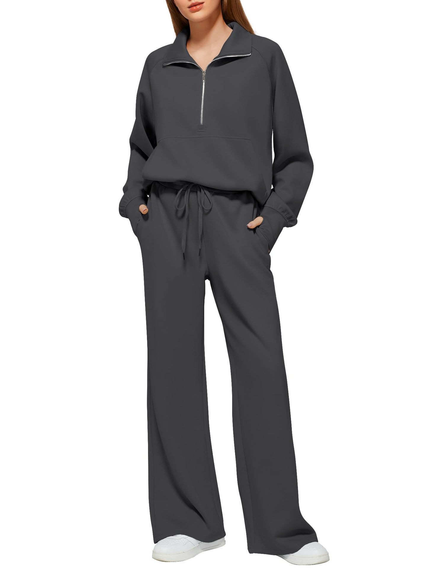Women's Two-Piece Zip Sweatshirt and Wide-Leg Pants Set