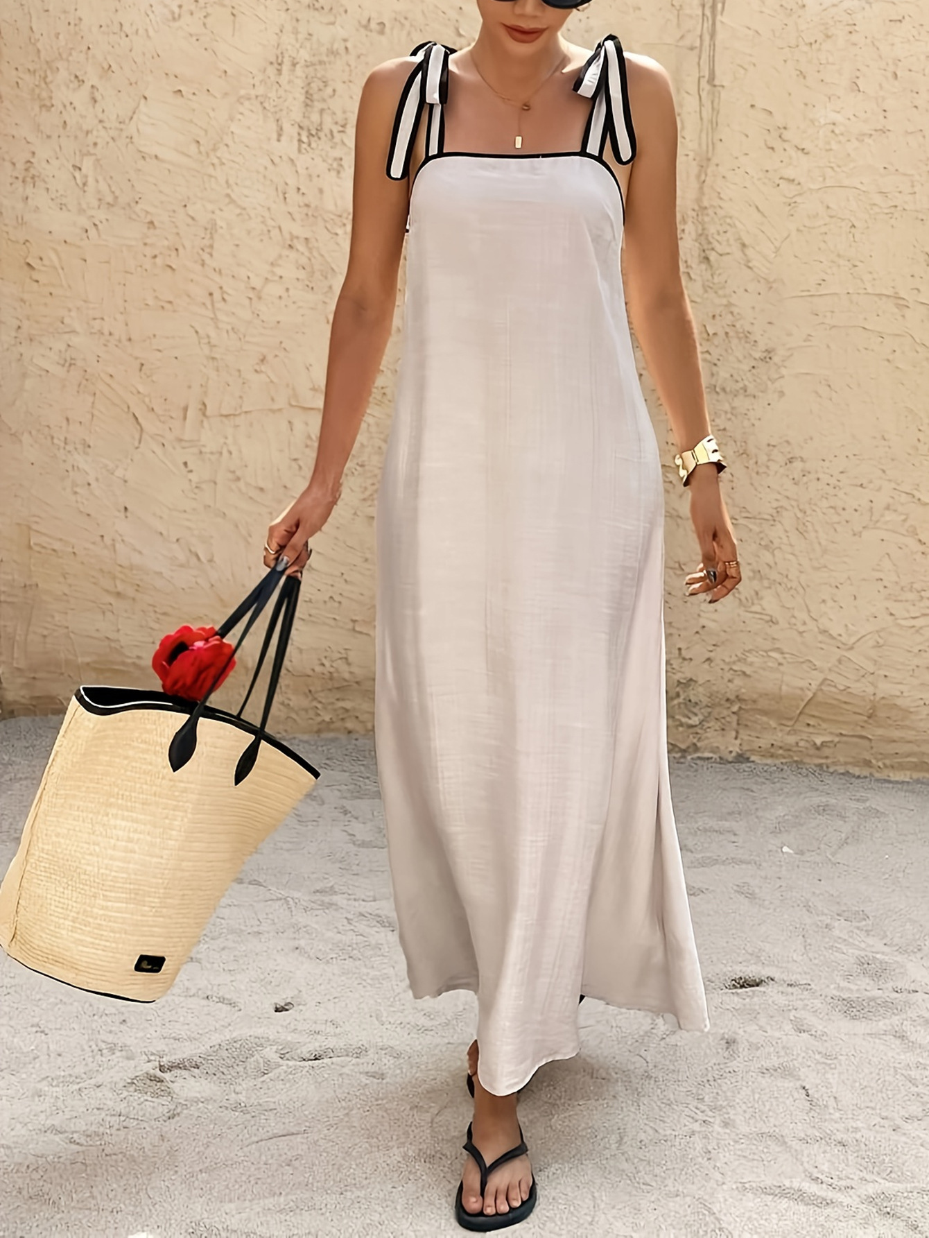 Women's Off-Shoulder Tie-Front A-Line Midi Dress