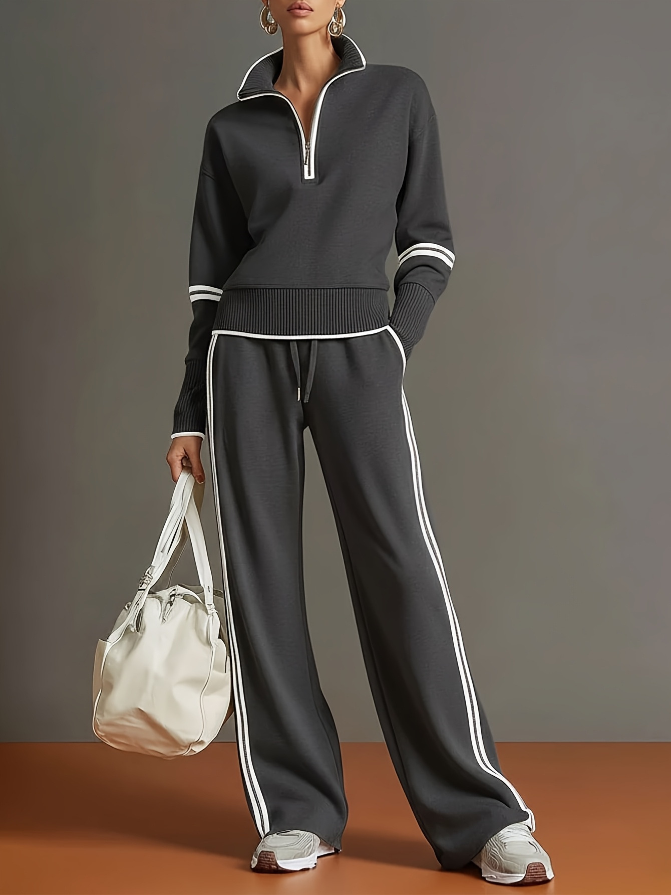 2026 Women's Fashion Casual Zip-Up Jacket Sports Two-Piece Set for Amazon and Independent Sites