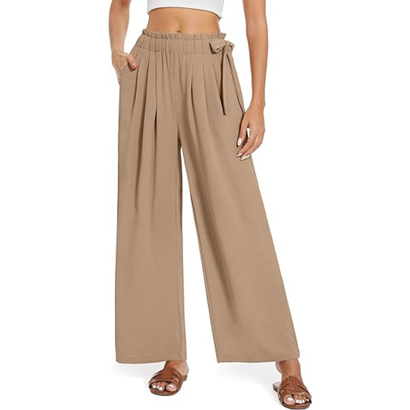 High-Waisted Wide-Leg Paperbag Pants with Pockets