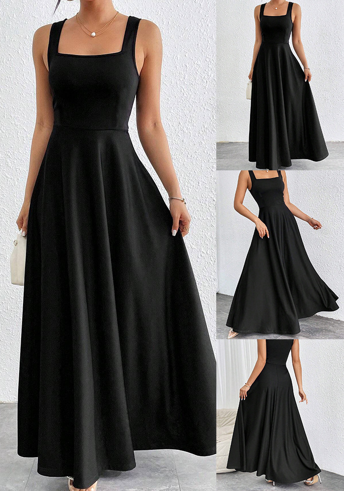 Elegant Square Neck Sleeveless Solid Color Maxi Dress
