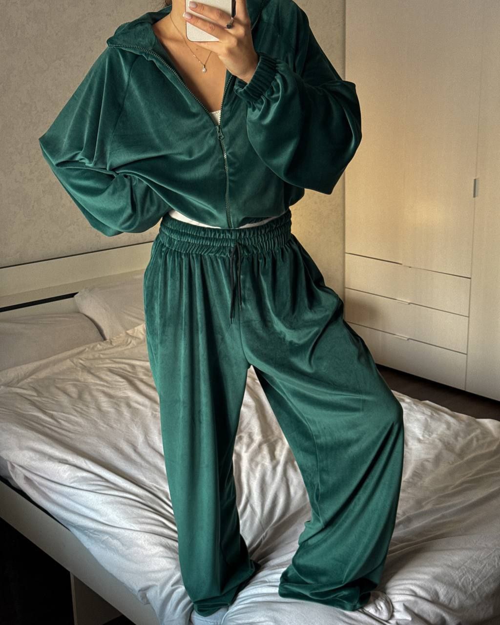 Women's Solid Color Long Sleeve Zip Cardigan Jacket and Pants Two-Piece Set