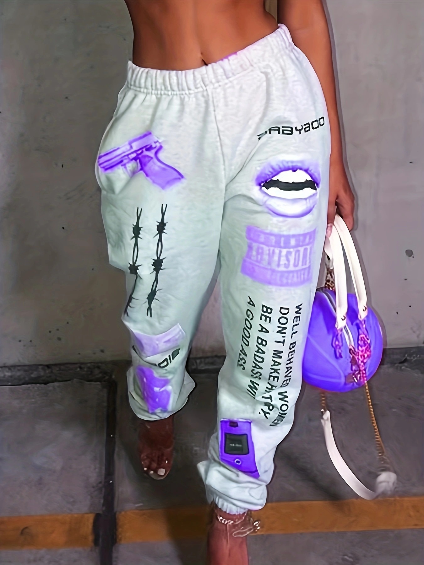 Women's Printed Elastic Waist Harem Pants Casual Sporty