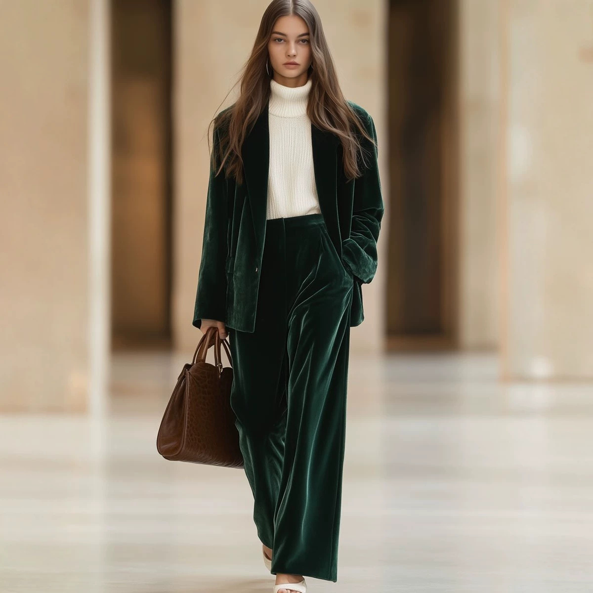 Solid Velvet Loose Casual Two-Piece Pants Set