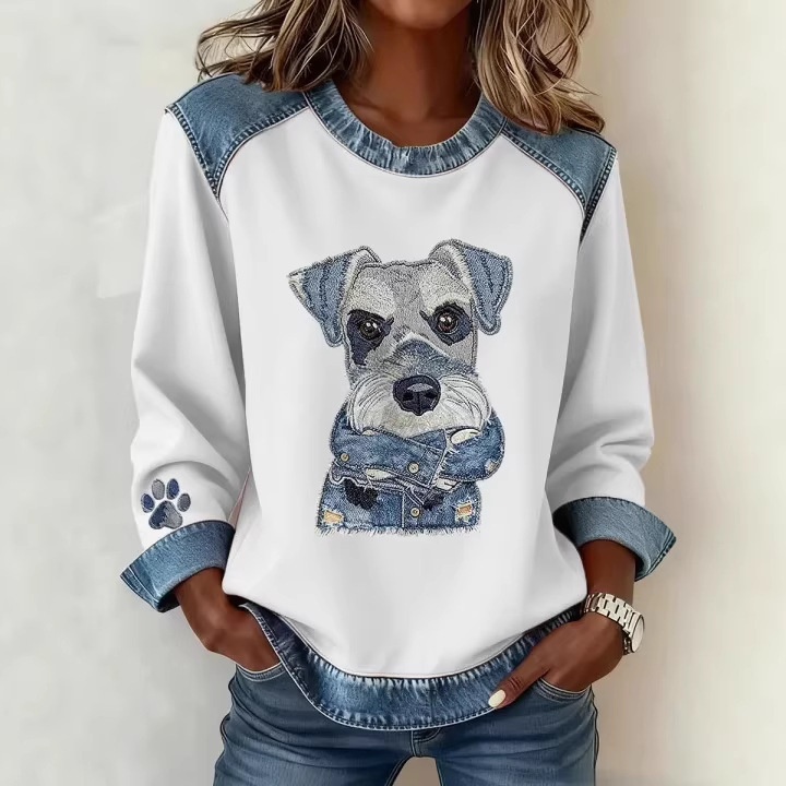 Women's Striped Paw Print Tribal Graphic Crewneck Sweatshirt