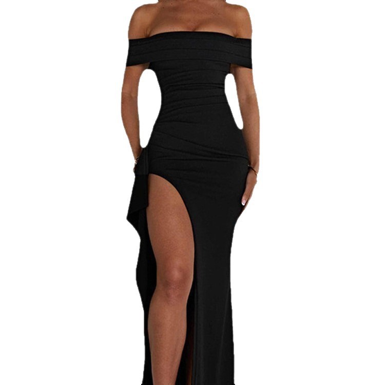 Women's Off-Shoulder High Slit Party Dress Elegant Bodycon