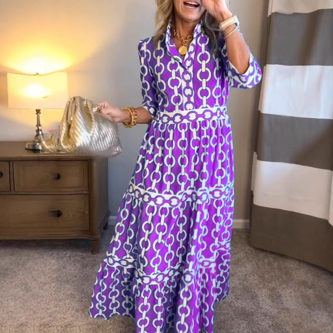 Geometric Print Round Neck Midi Dress