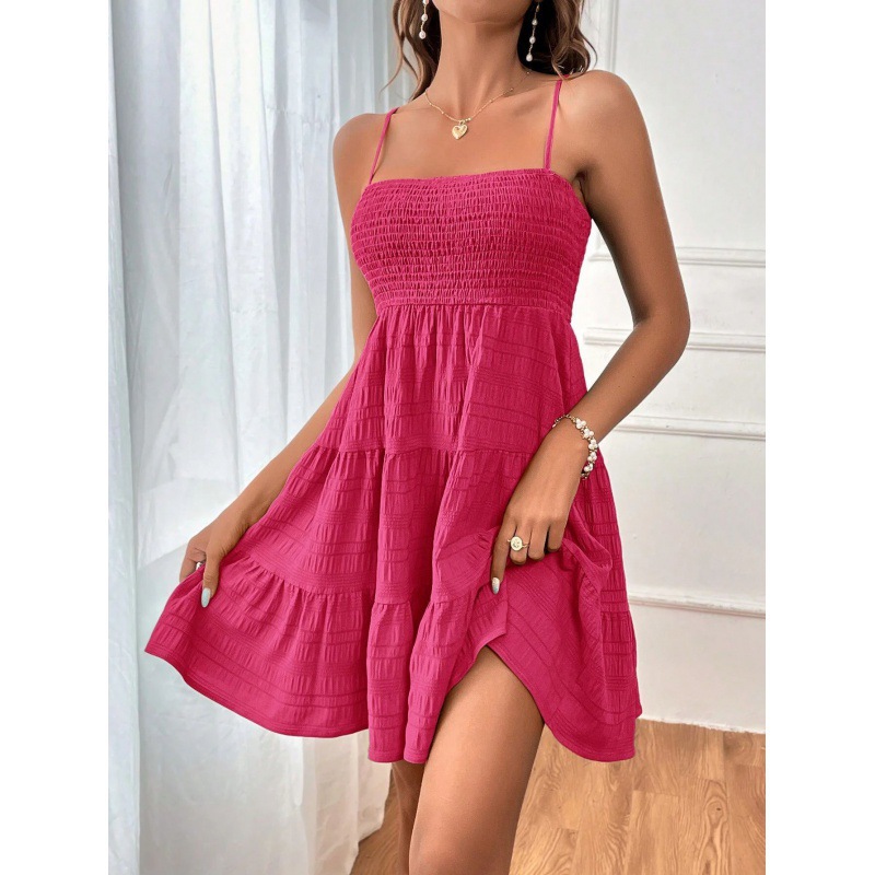 Women's Off-Shoulder Spaghetti Strap Textured Dress