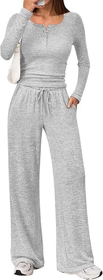 Women's Two-Piece Long Sleeve Top and Wide-Leg Pants Set