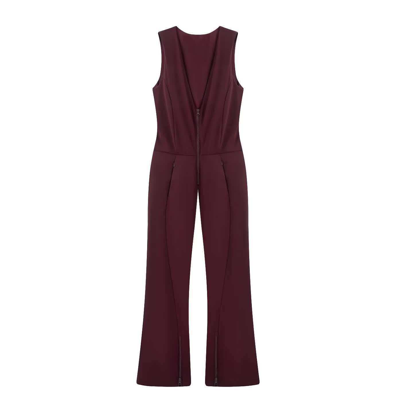 Women's Sleeveless Zip Ski Jumpsuit Wide-Leg High-Waist Three Colors