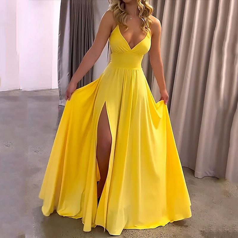Women's Sleeveless V-Neck Open Back Tie Slit Midi Dress