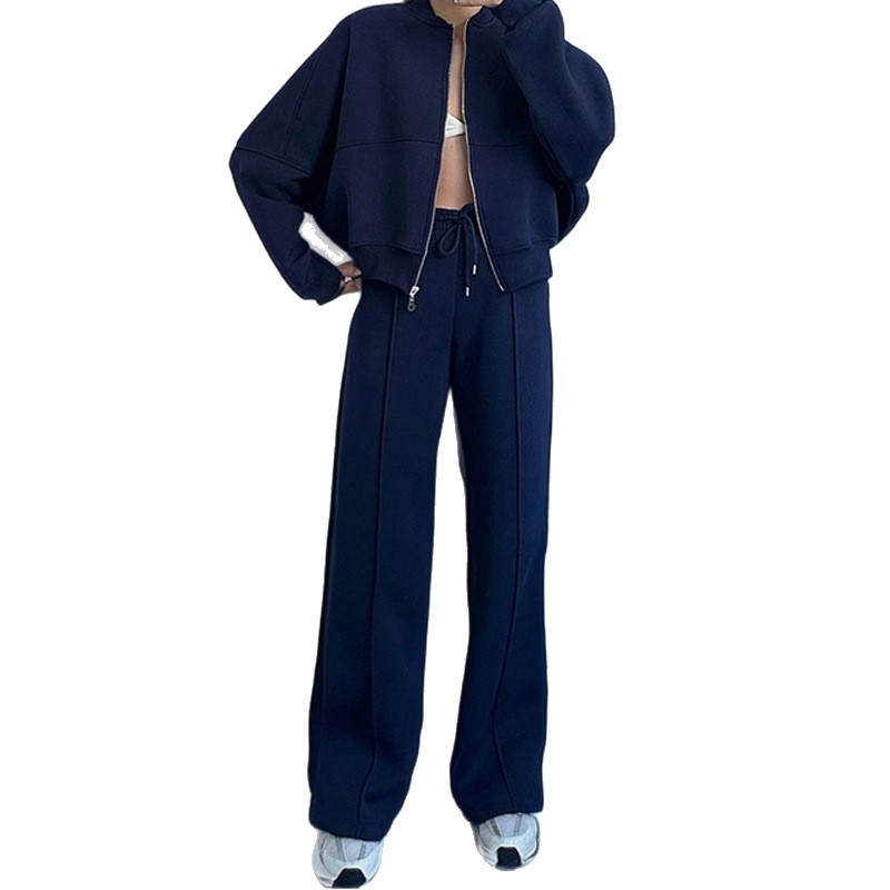 Women's Casual Solid Zip-Up Hoodie and Pants Set