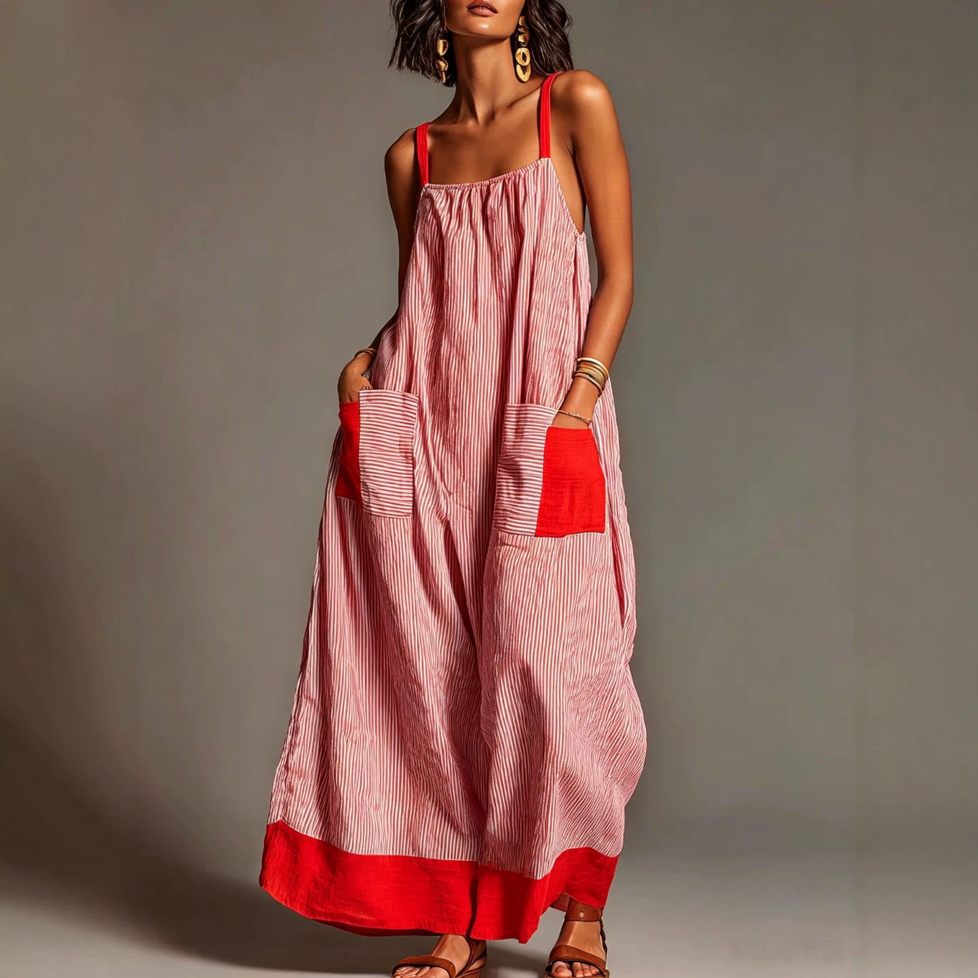 Striped Sleeveless Maxi Dress Summer Vacation Casual