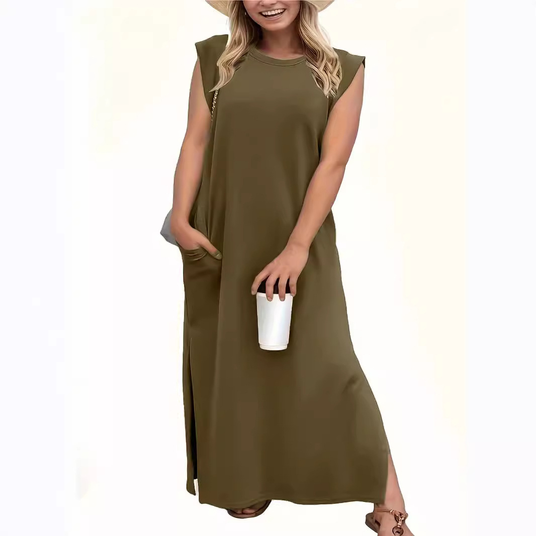 Women's Summer Pullover Plus Size Casual Round Neck A-Line Long Dress
