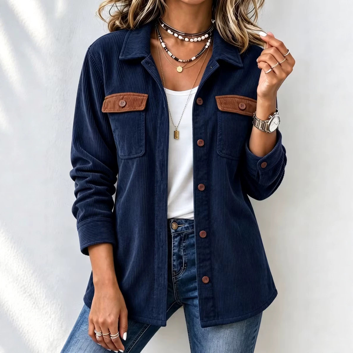Women's Corduroy Button Pocket Casual Jacket