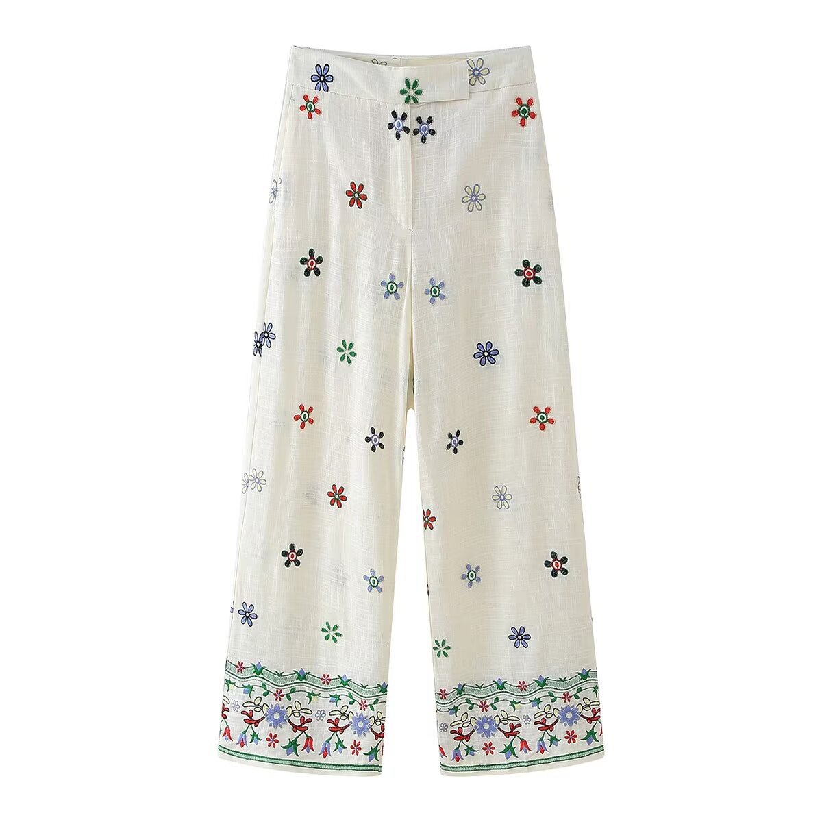 Floral Embroidered Shirt and Straight-Leg Pants Set