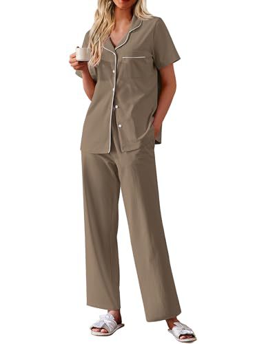Women's Cuban Collar Short Sleeve Shirt and Pants Set