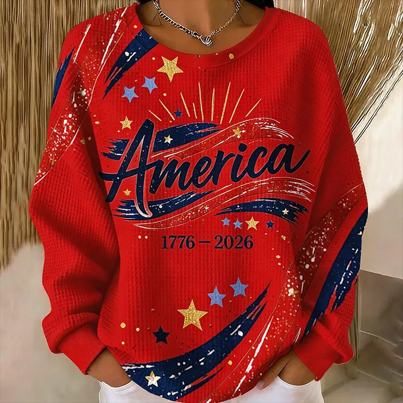 Women's USA America Anniversary Letter Print Sweatshirt