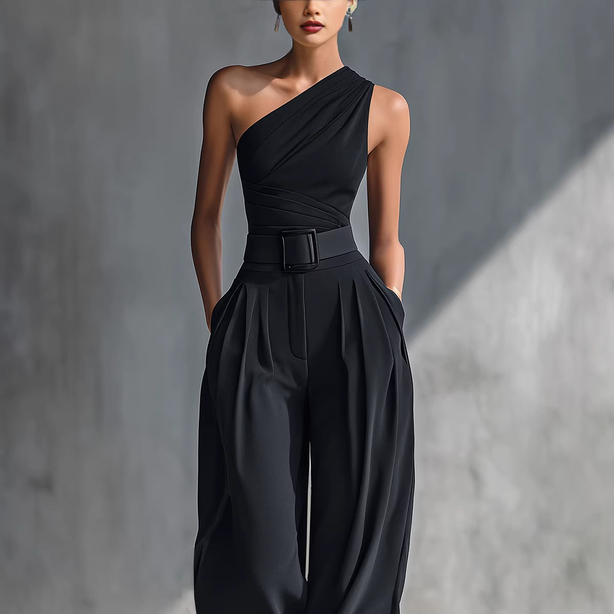Women's Sleeveless Stretch Top and Wide-Leg Pants Set