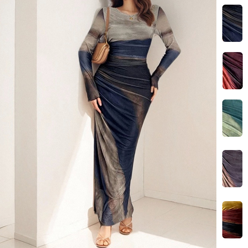 Women's Elegant Slim-Fit Long Dress with Waist-Cinching Design