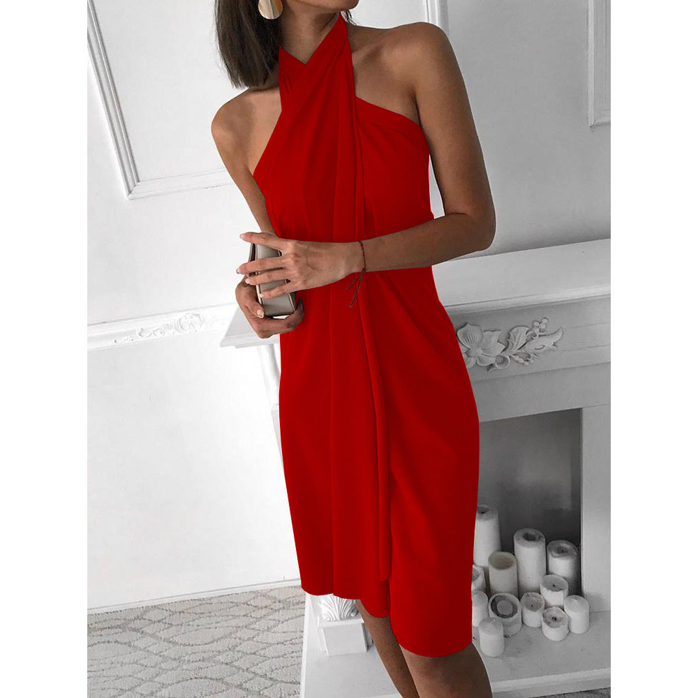 Sexy Halter Neck Loose Irregular Casual Beach Dress
