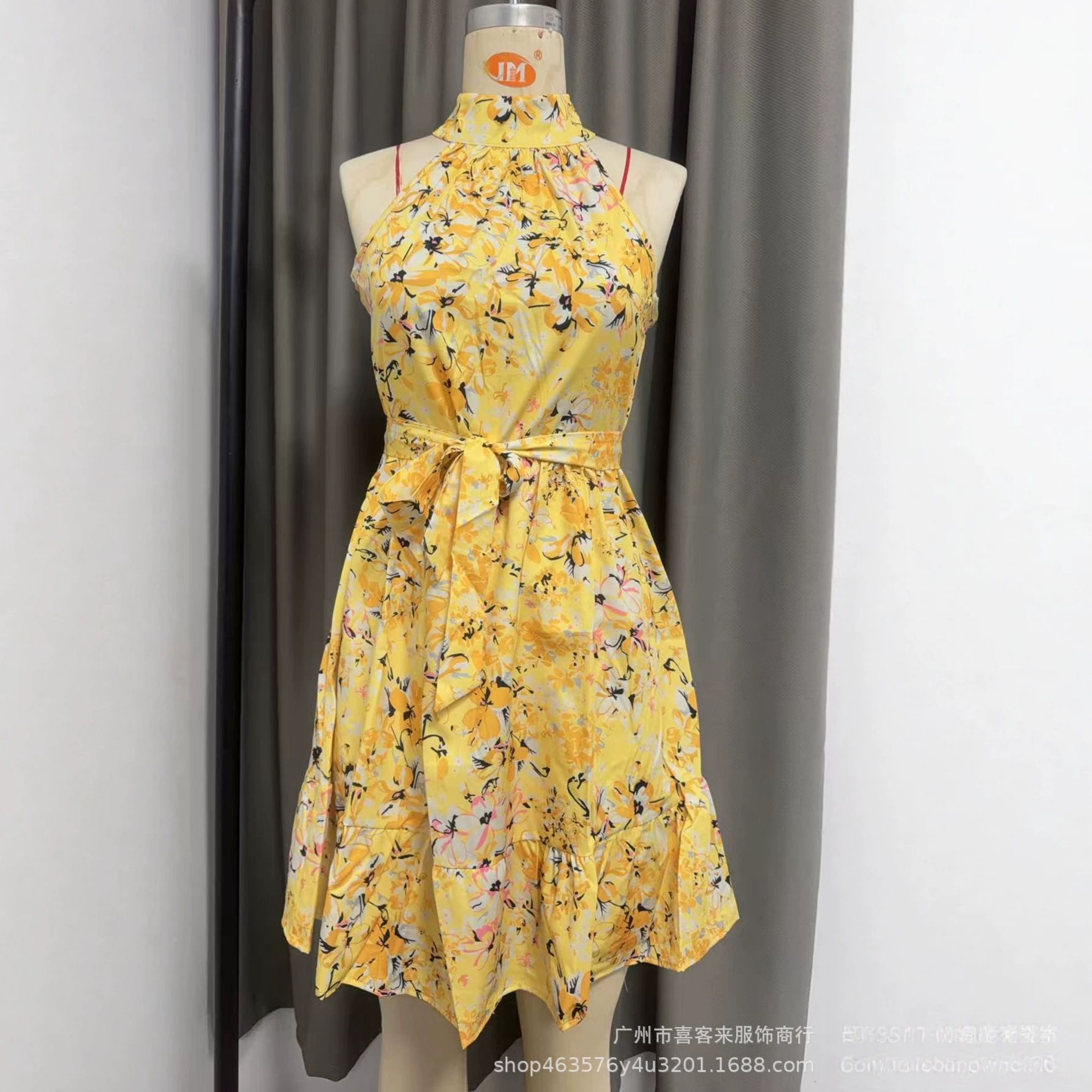 Tie-Neck Ruffle Hem Floral Midi Dress