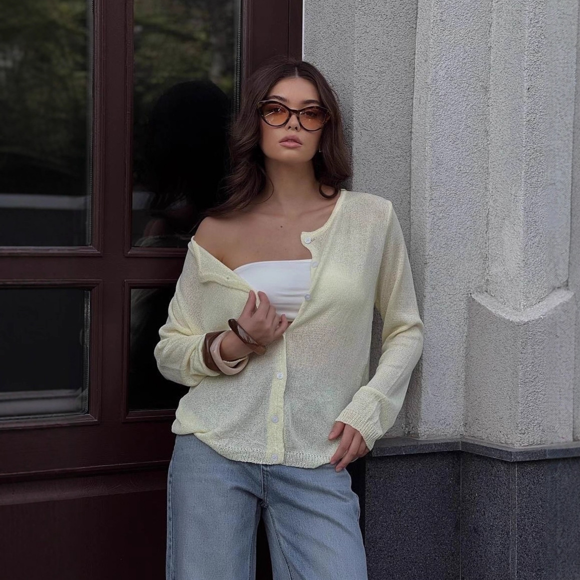 Women's Lazy Loose Slimming Knit Cardigan Hollow-Out Commuter Top