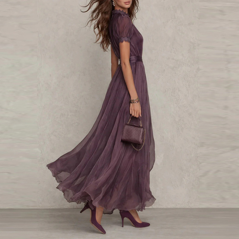 V-Neck Waist-Cinched Ruffle Flowy Midi Dress