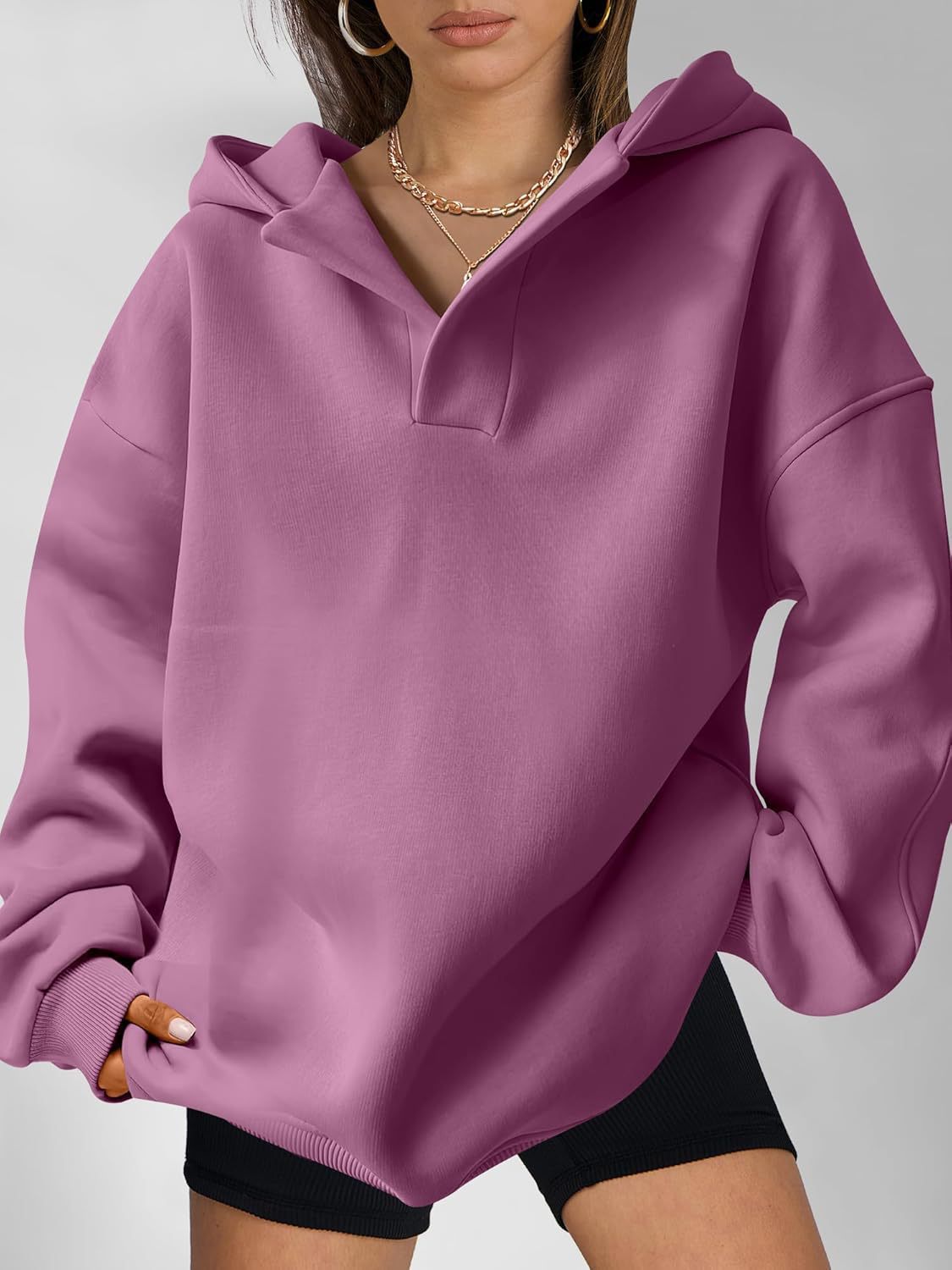 Women's Solid Color Long Sleeve Hooded Loose Sweatshirt