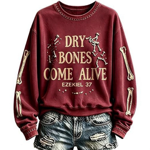 Bone Letter Print Crewneck Long Sleeve Pullover Sweatshirt