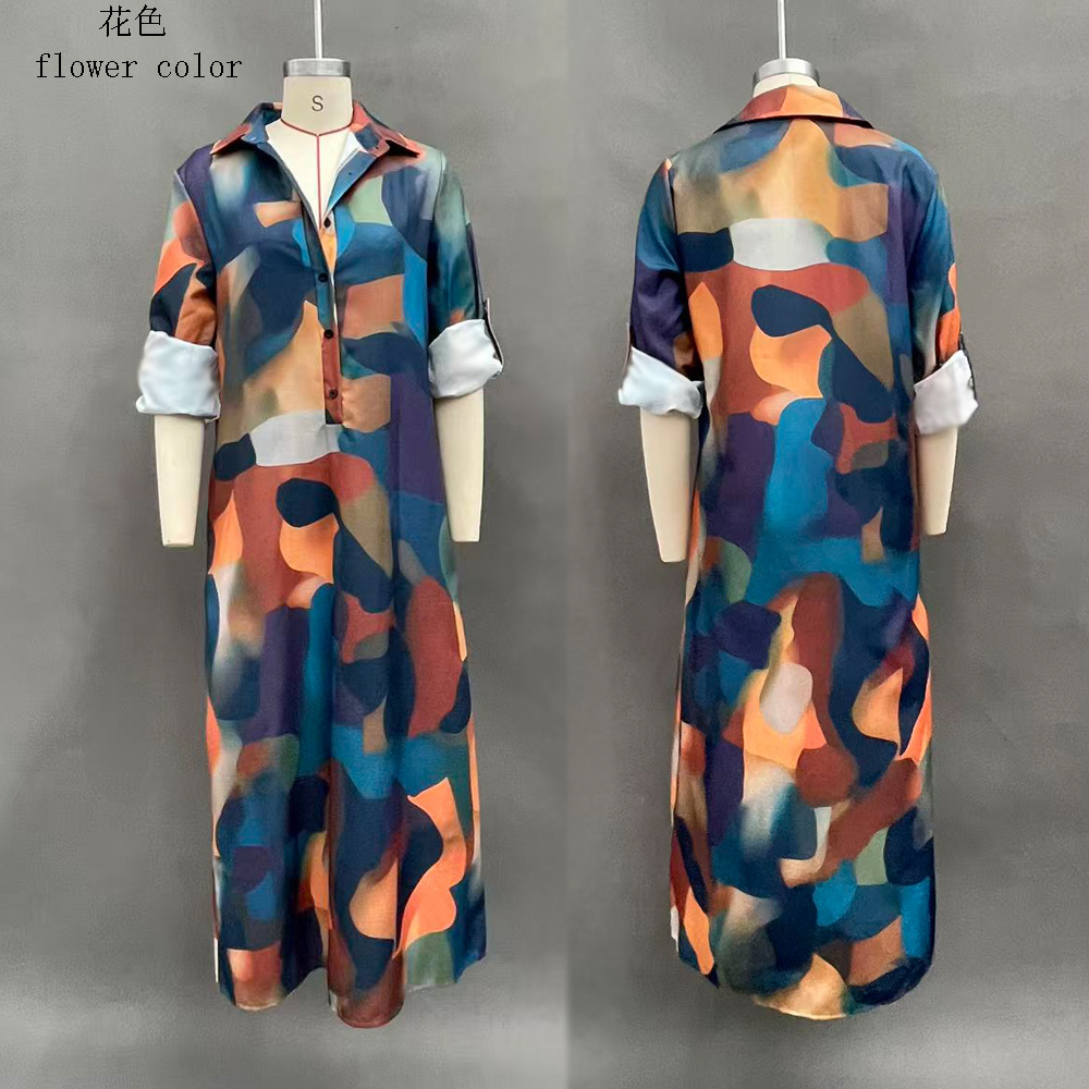 Geometric Print Shirt Dress Women's Long Casual Vacation Sun Protection Dress