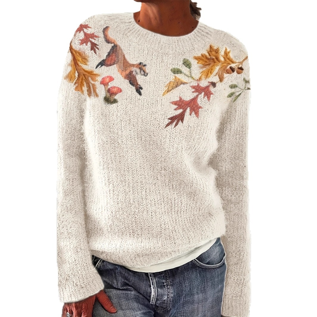 Floral Print Crewneck Long Sleeve Knit Top