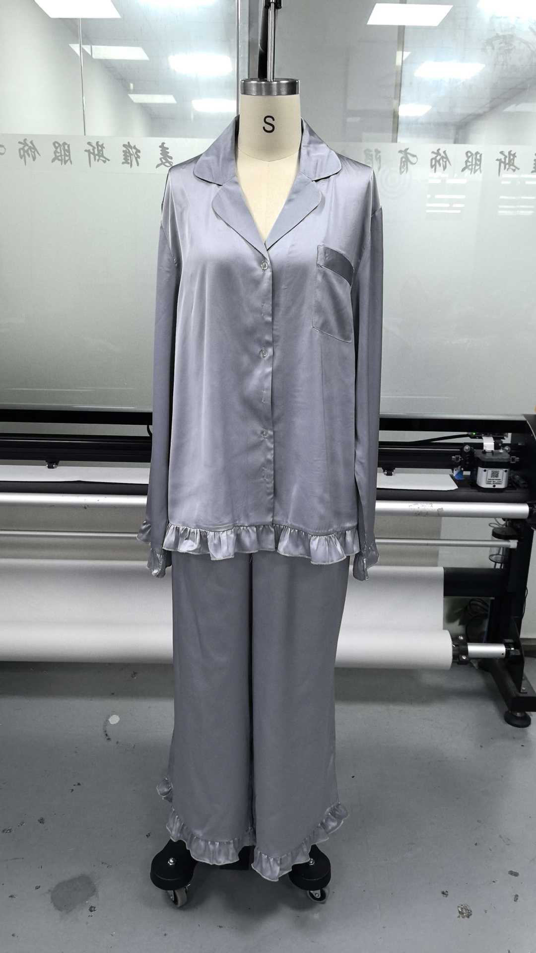Women's Ruffle Collar Cardigan and Pants Loungewear Set Long Sleeve