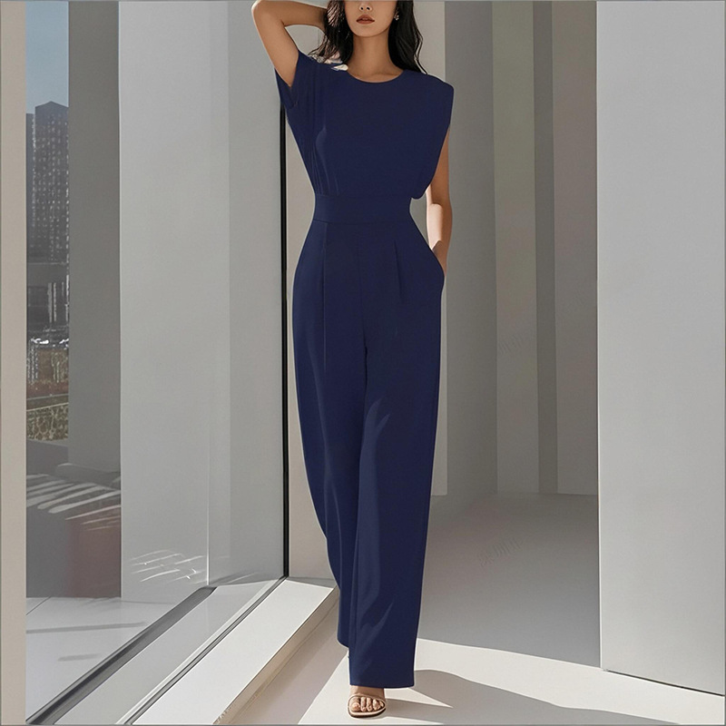 Women's Sleeveless Wide-Leg Jumpsuit with Waist Tie