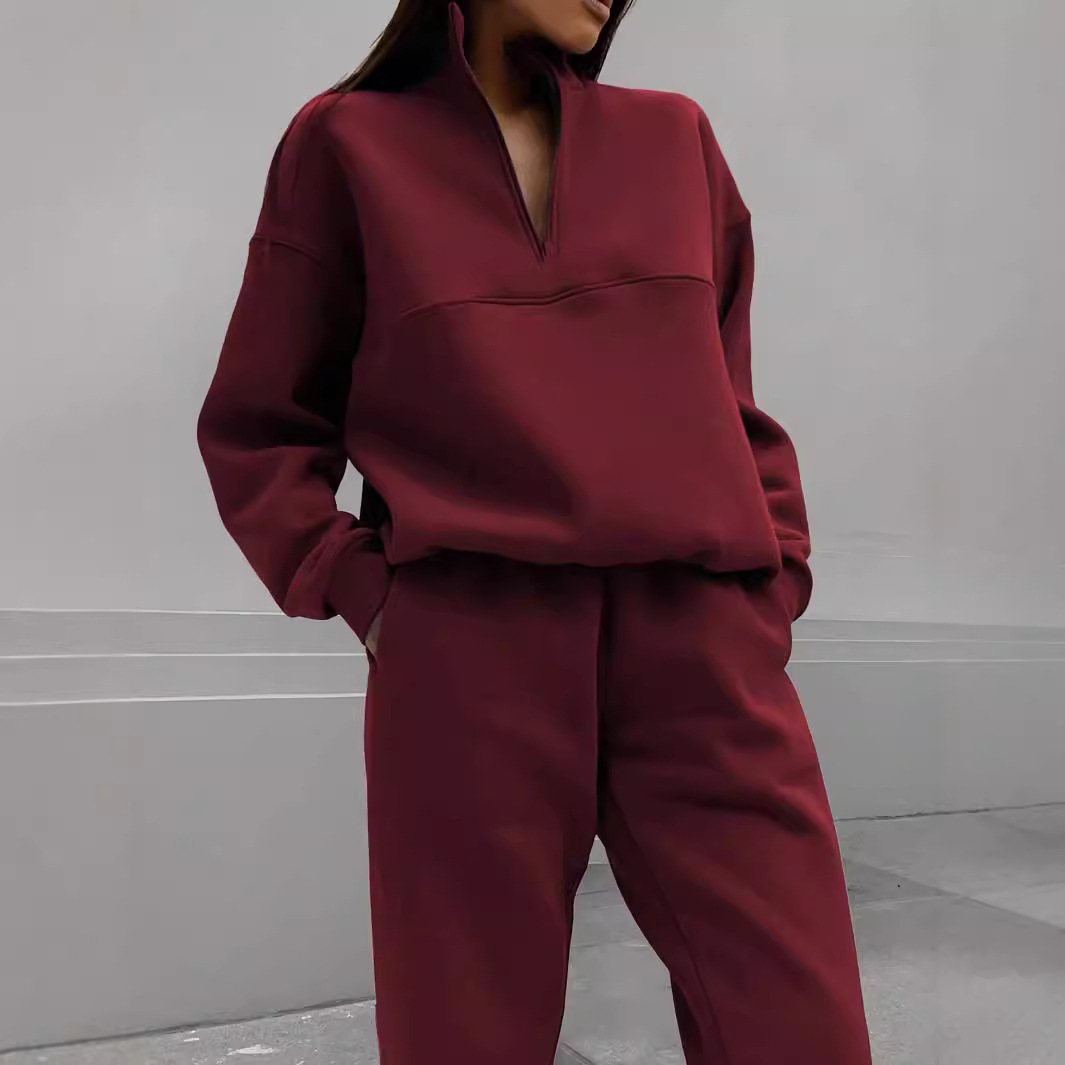 Women's Casual Thick Long-Sleeve Hoodie and Pants Two-Piece Set