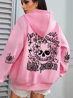 Women's Pink Skull Soda Print Hoodie