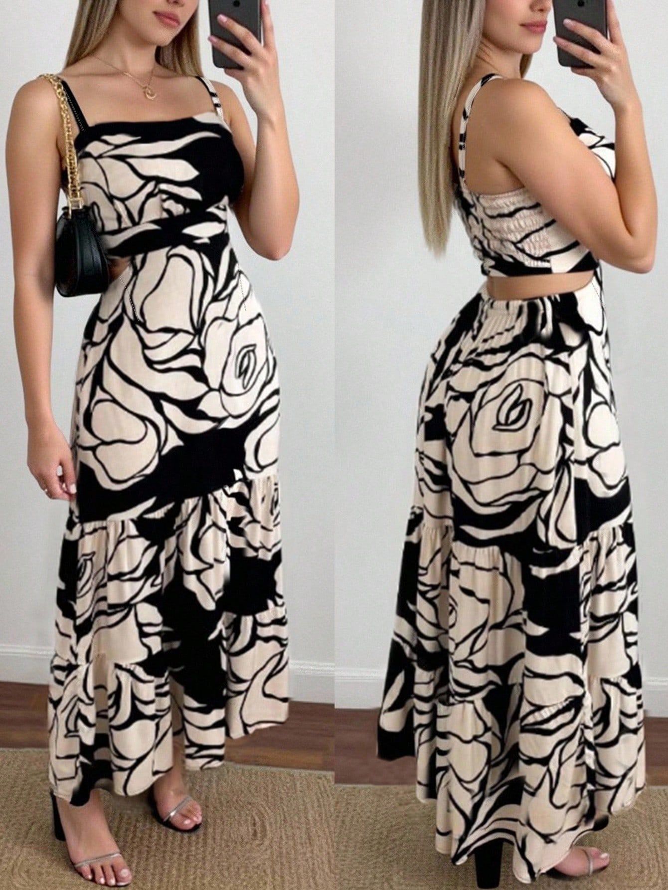 Women's Sleeveless Cutout Open-Back Printed Maxi Dress
