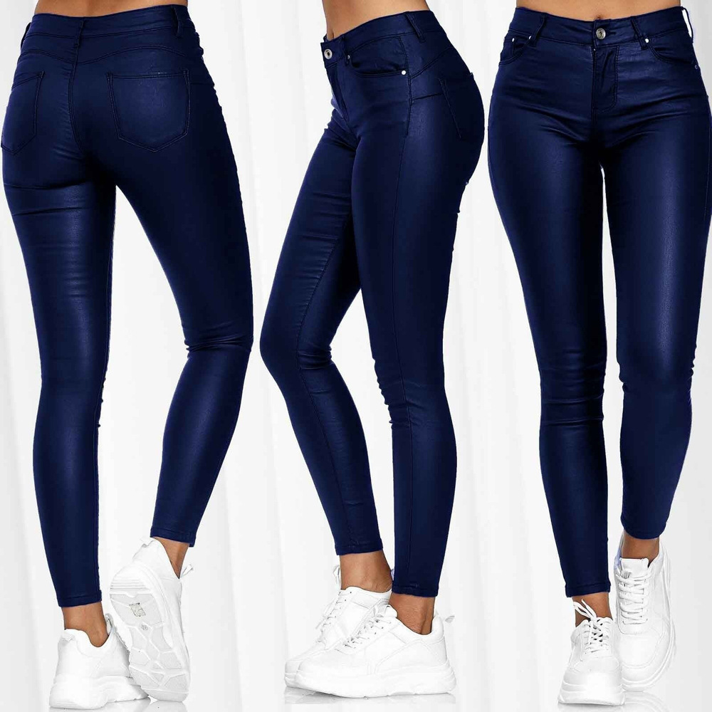 High-Waisted Solid Faux Leather Skinny Pants