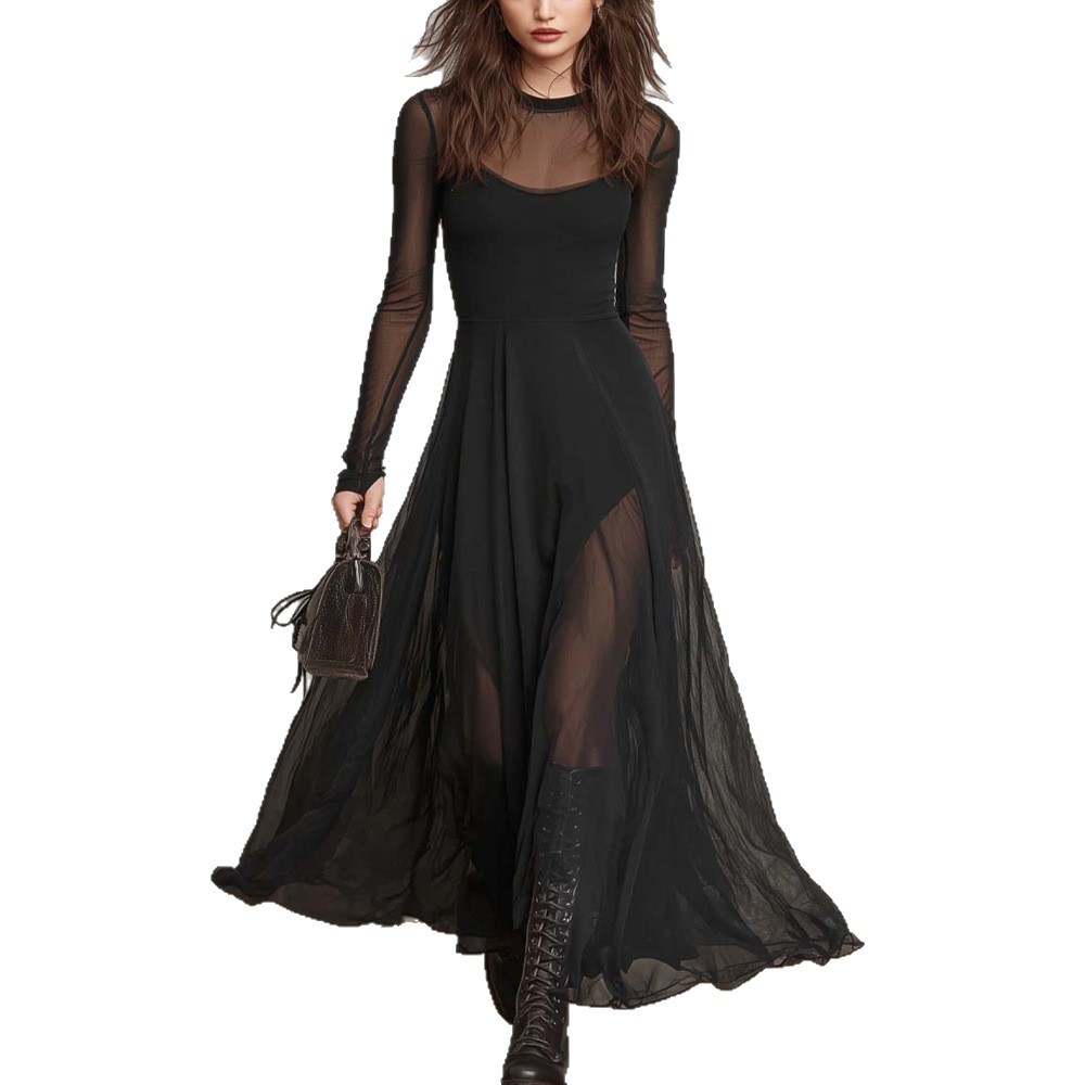 Elegant Patchwork Long Sleeve Mermaid Dress